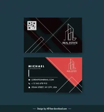 architect business card template dark geometric lines layout