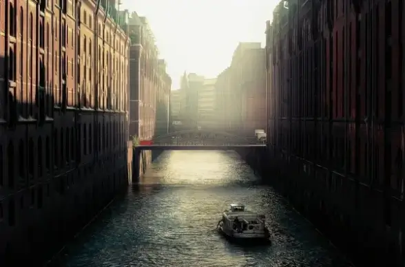 architecture bridge canal city dark fog light mist