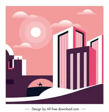 architecture scene painting sunshine decor flat sketch