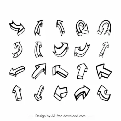 arrow icon sets 3d dynamic handdrawn sketch