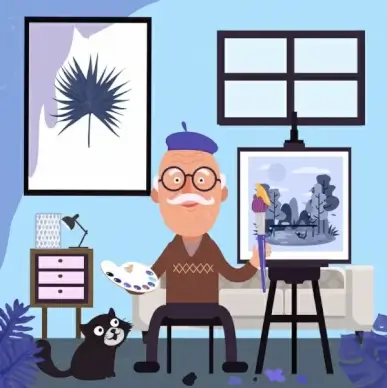 artist work drawing old painter icon colored cartoon