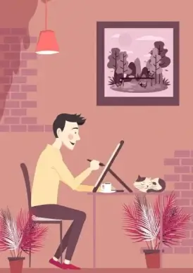 artist work drawing painting man icon colored cartoon