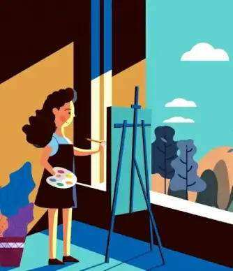 artistic drawing woman easel icon colored cartoon design