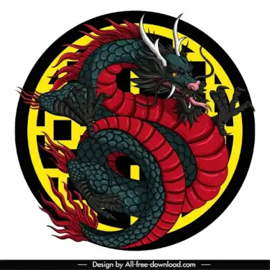 asian dragon icon classical oriental design circle layout