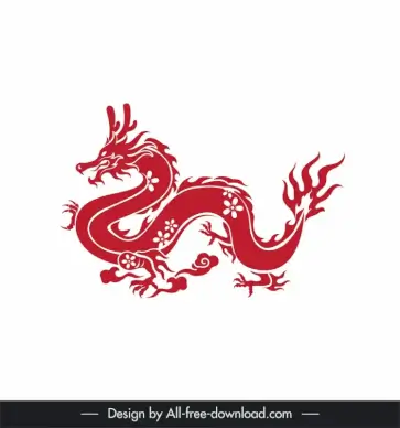 asian traditional dragon icon flat red silhouette classic outline 