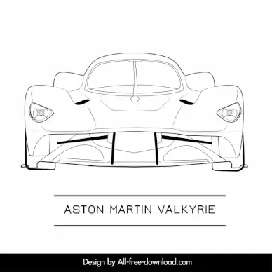 aston martin valkyrie car model advertising template flat symmetric black white front view outline