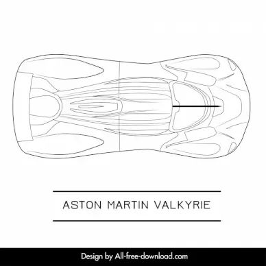 aston martin valkyrie car model advertising template flat symmetric black white top view outline