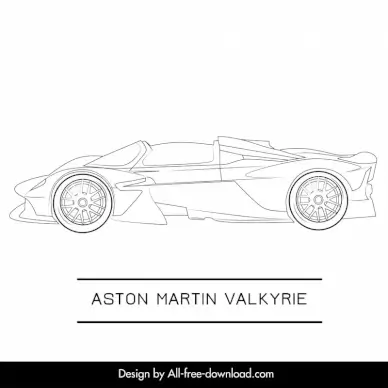 aston martin valkyrie car model icon flat black white side view outline