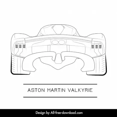 aston martin valkyrie car model icon flat symmetric black white back view outline