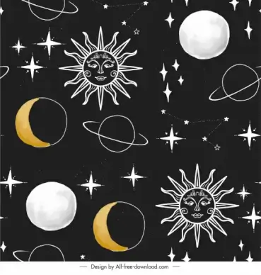 astrology pattern template repeating planets sketch dark handdrawn
