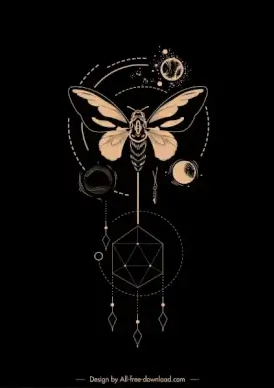 astrology tattoo template dark insect planets polygon design