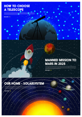 astronomy banner with planets and spaceship design