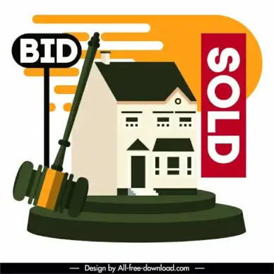 auction background house hammer icon classic design