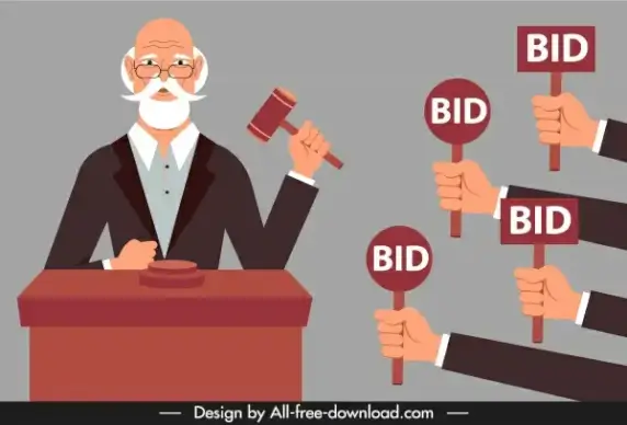 auction court painting arbitrator raising hands sketch
