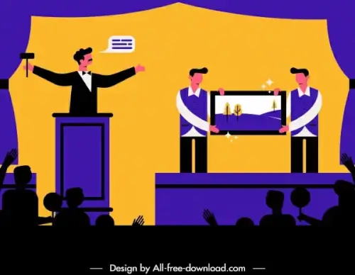 auction court painting colorful flat classic design