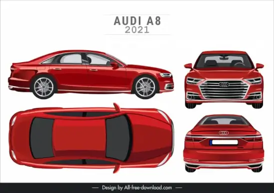 audi a8 2021 car models icons modern different views outline 