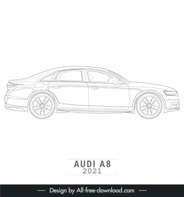 audi a8 2021 lineart template flat black white handdrawn side view outline 