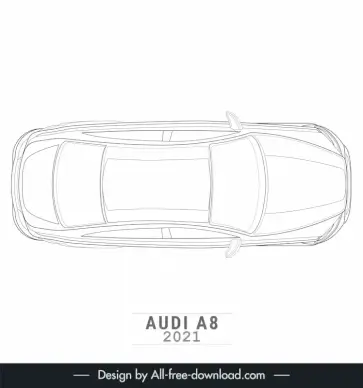 audi a8 2021 lineart template flat black white handdrawn top views outline