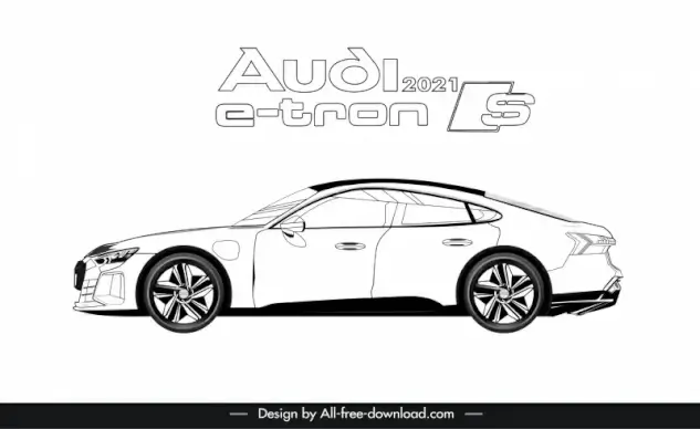 audi e tron 2021 car model icon flat black white side view sketch
