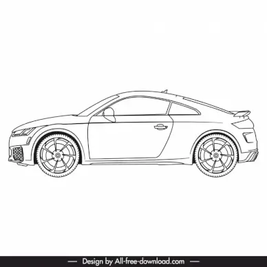 audi tt 2022 car icon flat black white side view handdrawn outline  