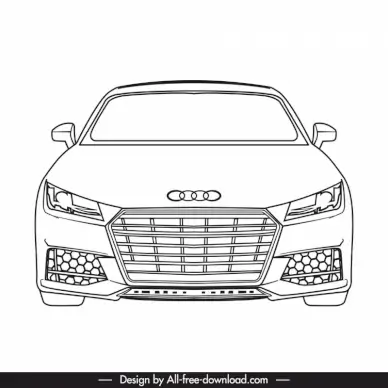 audi tt 2022 car model icon flat black white handdrawn front view outline  