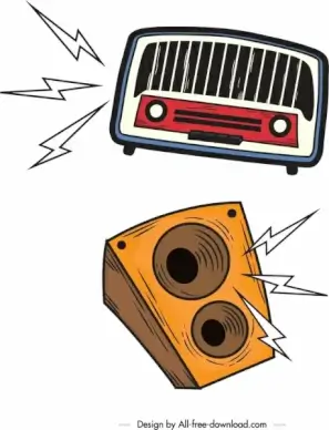audio design elements radio speaker icons retro design
