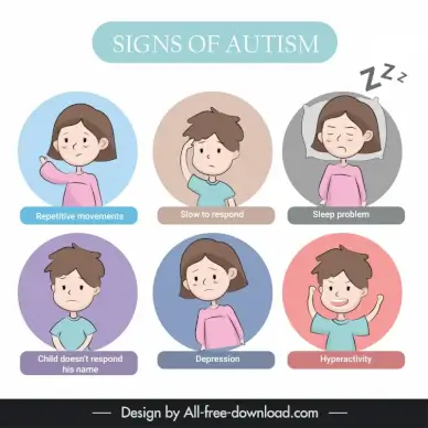 autism sign design elements cute children cartoon emotions