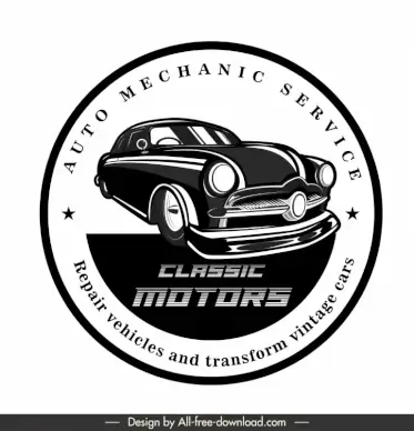 auto mechanic service label template luxury  elegant classic car circle design