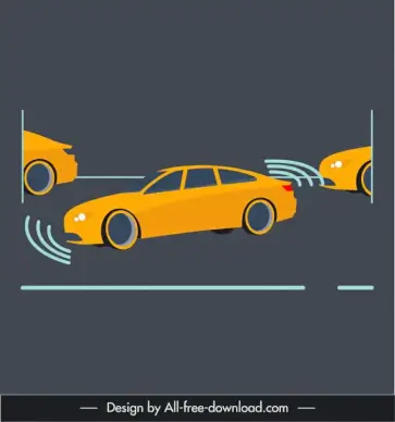 auto sensors design elements flat collide cars waves line sketch contrast design 