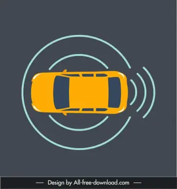 auto sensors sign template flat car circle waves sketch 