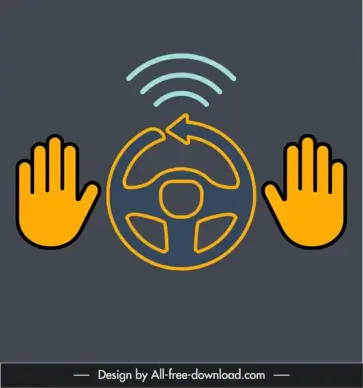 auto sensors sign template flat symmetric steering wheel hands waves sketch 