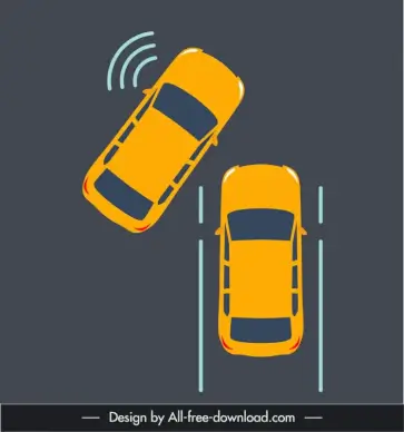 auto sensors technology design elements flat collide cars street sketch 