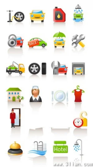services icons collection car repair hotel themes