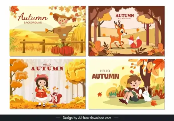 autumn background templates cute cartoon 