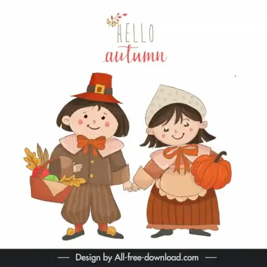 autumn characters design elements cute boy girl cartoon 