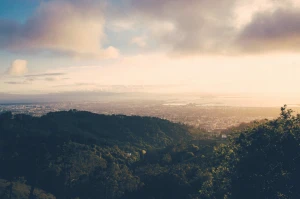 autumn cloud evening fall fog forest hill landscape