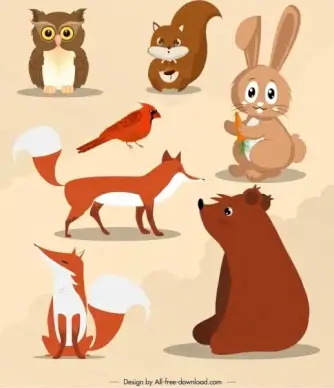 autumn design elements animal icons cartoon design