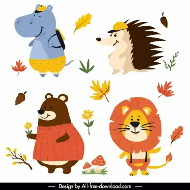 autumn design elements animals sketch cute stylized design