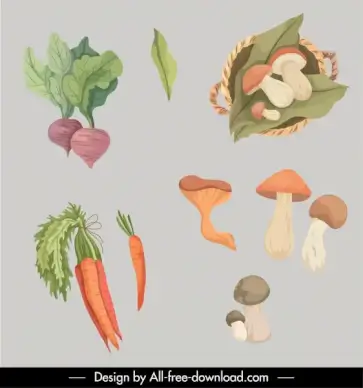 autumn design elements vegetables sketch handdrawn classic
