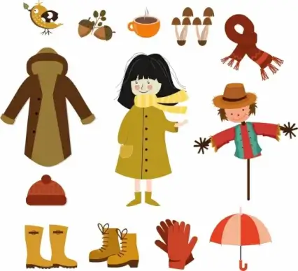 autumn design elements warm cloths accessories natural symbols