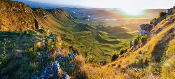 autumn evening fall fog grass hill lake landscape