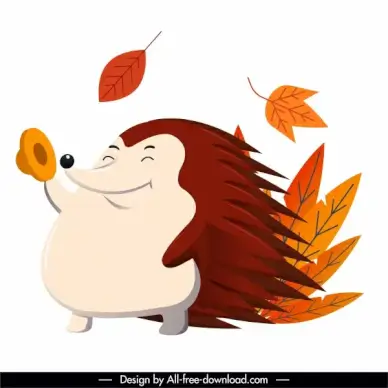 autumn icon porcupine leaves sketch cartoon character