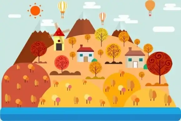 autumn landscape colorful cartoon design tree balloon ornament