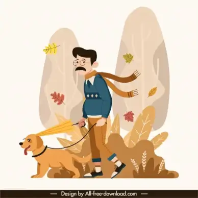 autumn painting man puppy sketch cartoon design