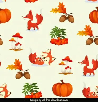 autumn pattern template cute fox chestnut munshroom pumpkin