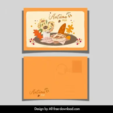 autumn postcard template elegant leaves flowers