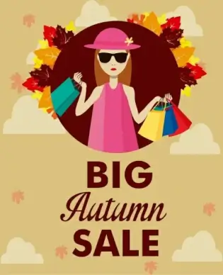 autumn sale background shopping woman icon leaves decor