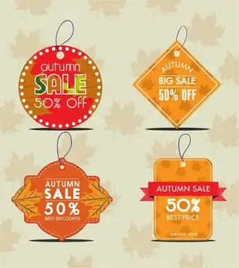 autumn sale tags collection leaves background design