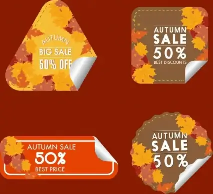 autumn sale tags collection yellow leaves decoration