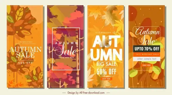 autumn sales banners vertical design colorful leaves decor